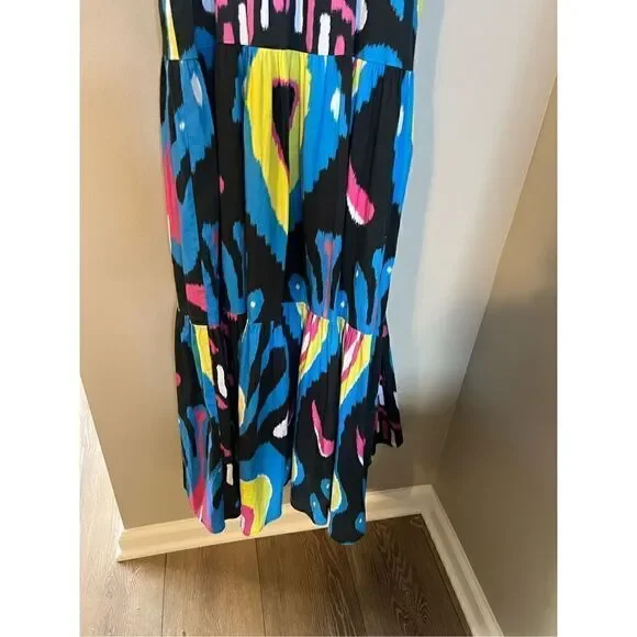 Sheridan French Women’s Size Medium Isabel Maxi Dress Black Blue Heart Ikat NWOT - Picture 13 of 14